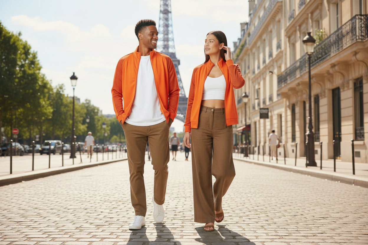 Veste unisexe orange, manches rayés
